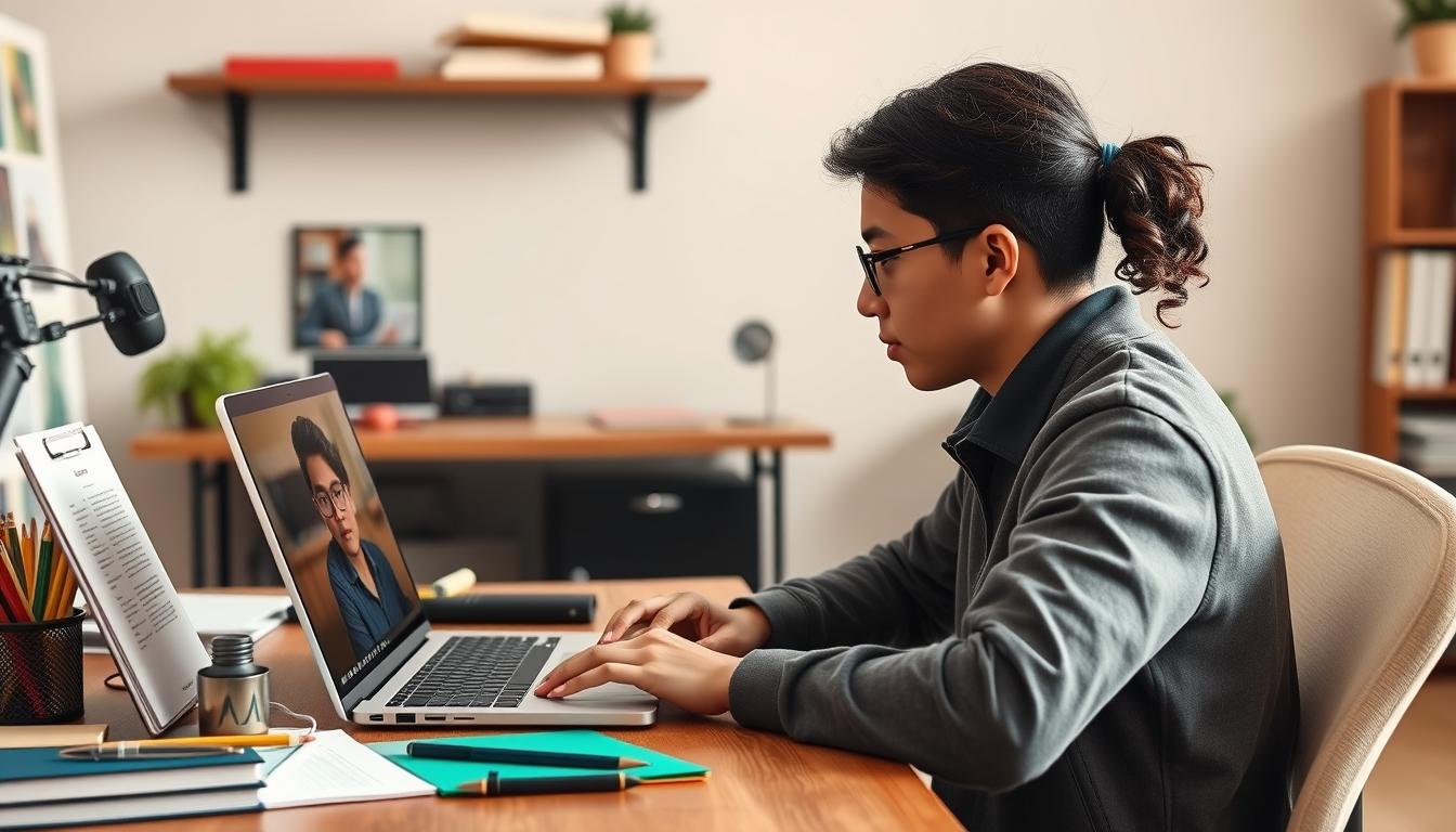 Student using learning strategies while studying